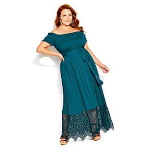 City Chic Off the Shoulder Crochet Hem Dress